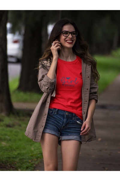 MG تي شيرت نسائي قطني مطبوع برقبة دائرية وأكمام قصيرة من GIRL POWER