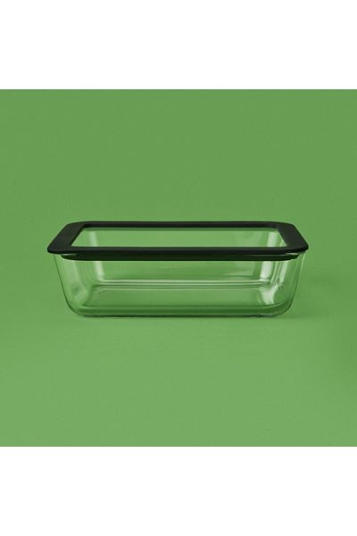 Tohana Silicone Edged Glass Lid Storage Container - Black / Transparent - 1.4 Lt