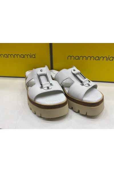 Mammamia D25YT-1655 Γυναικείες παντόφλες με τακούνι από γνήσιο δέρμα λευκό