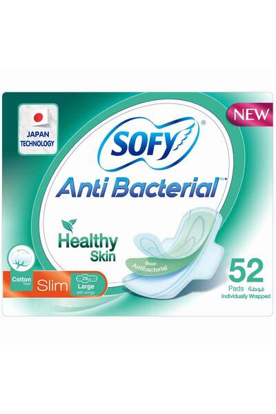 sofy فوط صحية للبشرة مضادة للبكتيريا رفيعة بأجنحة مقاس 29 سم كبير 52 قطعة