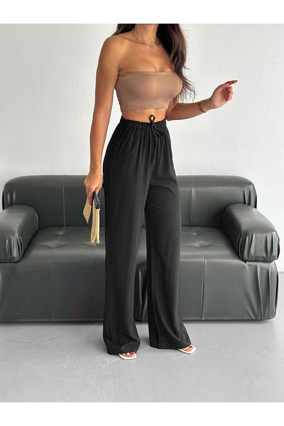 Dumy Dummy - Soft Textured Loose Cut High Waist Linen Trousers