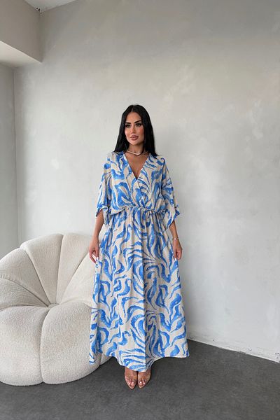 LİLA İSTANBUL Double Breasted Collar Bat Sleeve Ethnic Pattern Oversize Summer Dress
