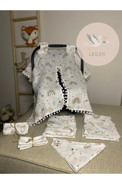 Leilek 6 Çeşit 11 Parça %100 Pamuk Müslin Set Ağız Ve Omuz Bezi -Emzirme ve P...