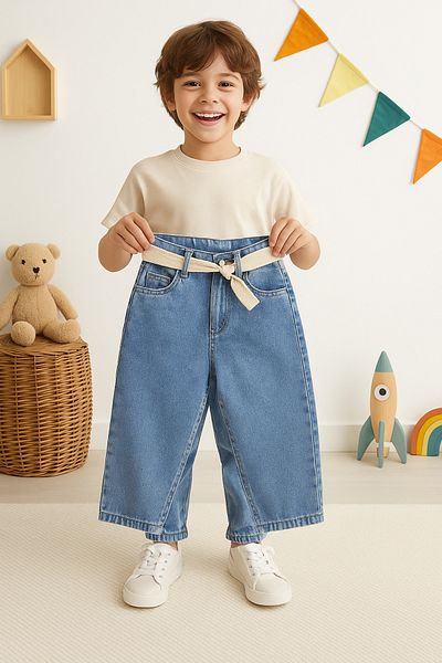 DUBAİ ÇOCUK Boy's Baggy Loose Fit Jeans – Belted Jean