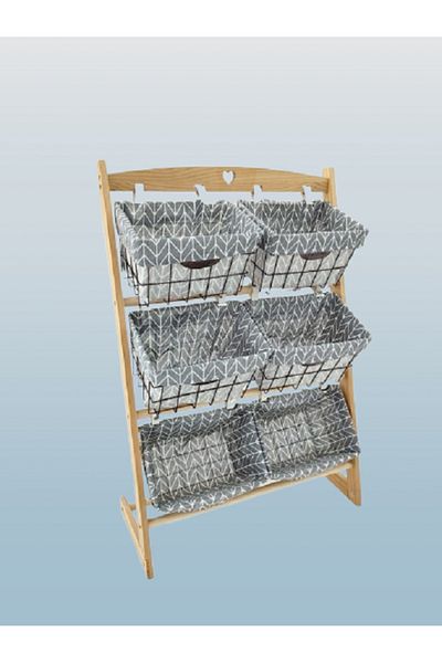 rexa 6-Layer Basket Organizer with Wooden Stand – Freestanding Tiered Storage Rack for Kitchen, Pantry,