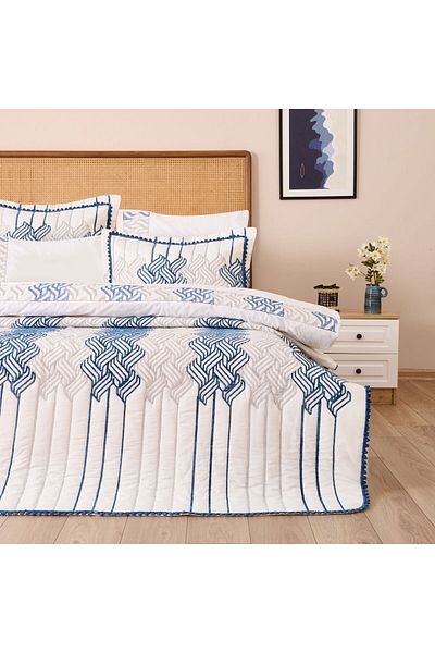 MATMEL Store Ruby Double 7 Piece Bedspread Set - Cream / Gray