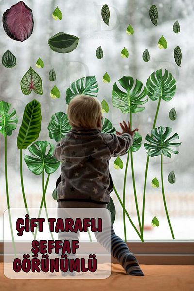 KT Decor Green Tropical Leaves Double Sided Transparent Looking Wall Sticker Set