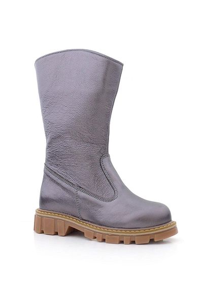 Rakerplus Cizme lungi pentru fete din piele naturală cu fermoar platină