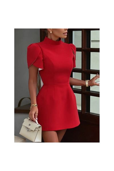 BAYAN Short Sleeved Back Butterfly Decolete Detail Short Atlas Dress