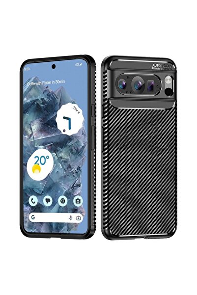 SKYDDAR INNOVATION Husă pentru Google Pixel 9 Pro, fibră de carbon, rezistentă la șocuri, neagră, set de autocolante