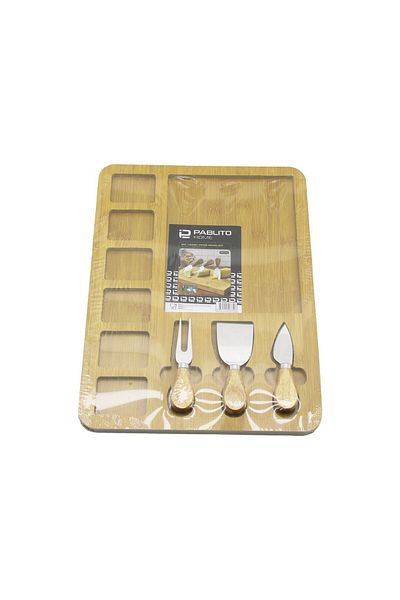 STOREMAX Jvnnastore Rectangular 6+1 Compartment Mdf Breakfast Cheese Presentation Board 3 Knife=Wooden Handle 30X3