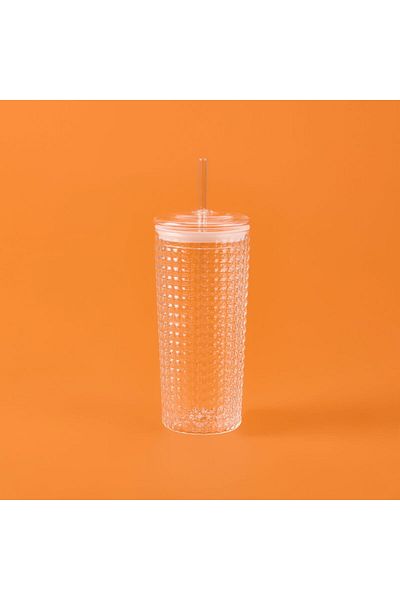 MATMEL Glass Cup with Straw - Transparent - 550 ml