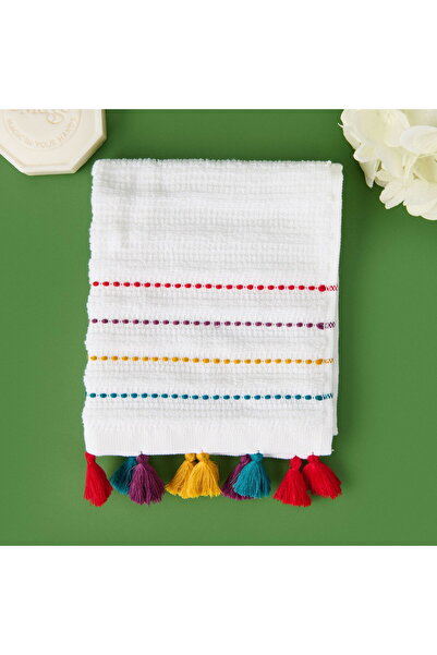 ASPARTAM منشفة يد ناعمة بشراشيب - أبيض / ملون - 30x50 سم