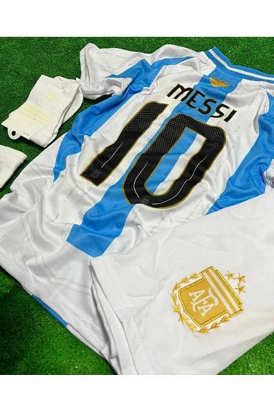 Atlas Global Messi Argentina Eur.O 2025 New Season Kids Jersey Set of 4 Shorts Socks and Wristband Gift