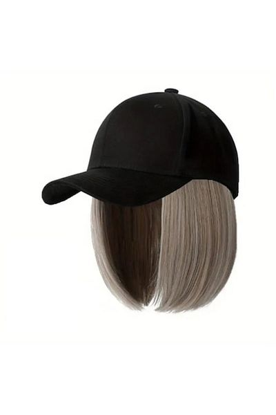 animis beauty Grey Blonde Wig with highlights, bob model, baseball cap style, synthetic fiber with natural look