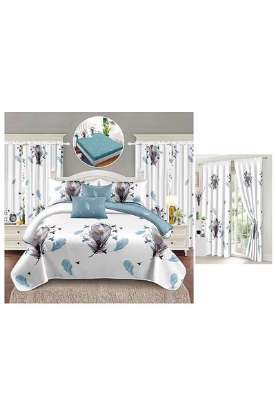 CHIRASO CHIRASO Finet Bedding Set, 8 Pieces with 2 Curtains, Fitted Sheet 180x200, Duvet Cover 200x230, 4 Pillowcases