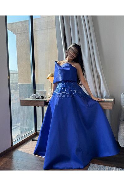 ALANOOD FASHION Navy blue evening dress with luxurious embroidery
