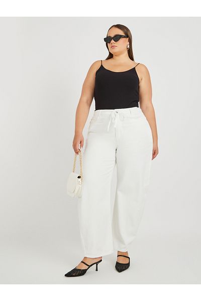 Styli Plus Size High Rise Denim Joggers with Drawstring