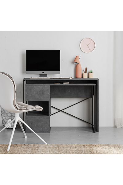 Mourah Home Badau L-Shaped Rotating Desk with Storage, Bookshelf & Shelves – Modern Industrial Work Table