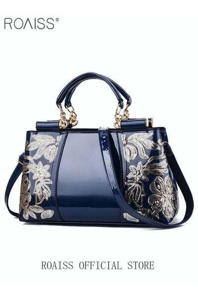 ROAISS Elegant Luxurious Handbag Advanced Leather Unique Glossy Bridal Wedding Large Capacity One Shoulder