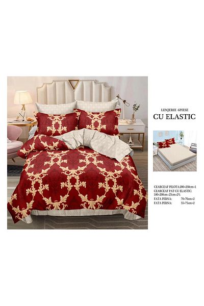 CHIRASO CHIRASO Finet Bedding Set, 6 Pieces, Double Bed, Sheet 180x200, Duvet Cover 200x230, 4 Pillowcases