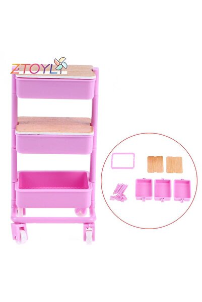 Choice عربة طعام صغيرة وردية اللون بمقياس 1:12 لبيت الدمية بثلاث طبقات مع عجل...