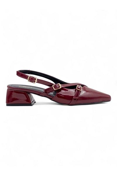 Berk Cross Weft Low Heeled Evening Dress Patent Leather Claret Red