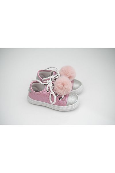 Merli&Rose Girl's Glittery Pompom (Removable) Sports Sneaker Shoes