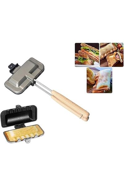 FOXMAG24 Manual bread and sandwich toaster, made of metal, with non-stick plates, used on the stove, black
