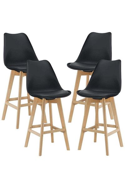 Taimi Pack of 4 High-rise Wooden Restaurant Chair with Padded Seat and Comfortable Backrest ,Black