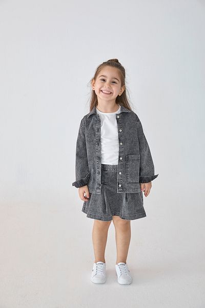 Patique Kids Черно дънково памучно яке за момиче с джобна яка