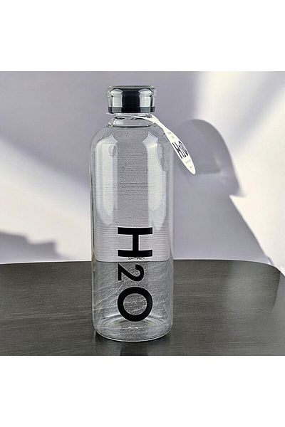 MATMEL H2O Borosilicate Glass Flask - Transparent / Black - 1 Lt