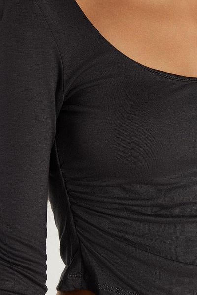 Tudors Bluză antracită pentru femei, slim fit, cu mânecă lungă, cu decolteu în U