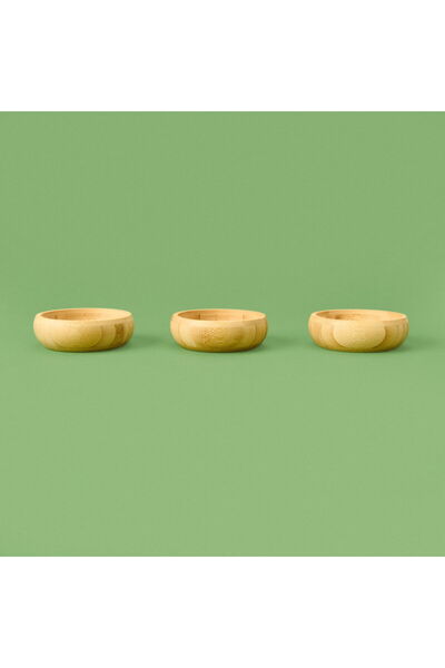 MİEN Set of 3 Round Bamboo Snack Bowls - Brown - 9.5 cm