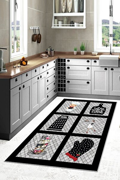 Pelangi Siyah Lets Cook Aşçı Eldiven Desenli Yıkanabilir Kaymaz Taban Leke Tu...