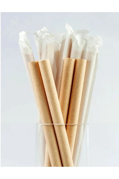 alenked Paper Wrapped Frozen Paper Pipette Kraft 8mm X 24 cm 50 Pcs