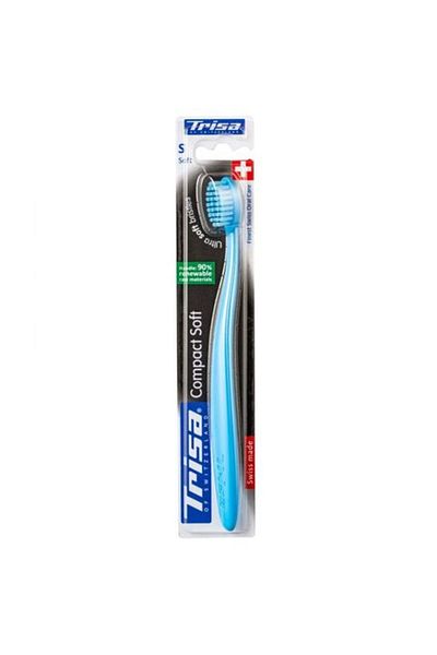 Trisa Compact Soft manual toothbrush 691534, soft ultra-thin bristles, Blue