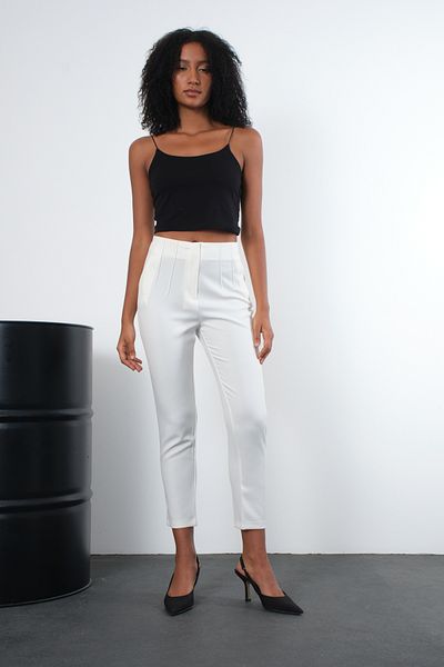 Bolivente Ecru High Waist Narrow Leg Woven Trousers