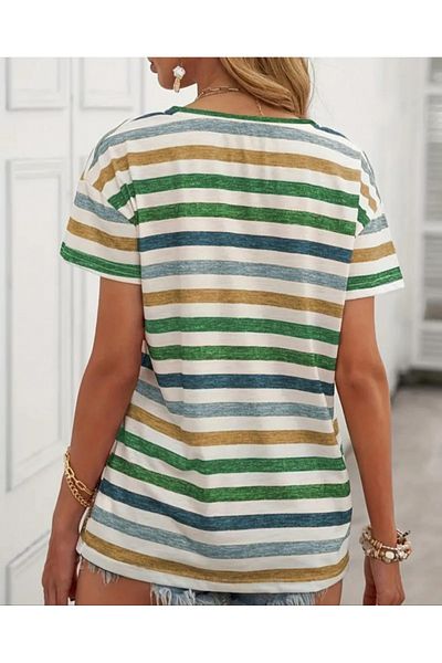 Viyamo Tricou de damă cu mânecă scurtă, cu decolteu în V, cu dungi