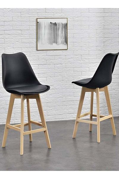 Taimi Pack of 2 High-rise Wooden Restaurant Chair with Padded Seat and Comfortable Backrest ,Black