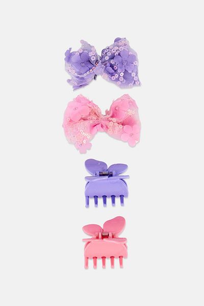 Simply Petals Kids Girl 4 Piece Hair Clips Set, Multicolor