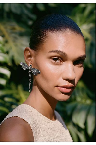 shop Brand Shiny Stone Gold Dragonfly Earrings (Artificial Pearl Plate)