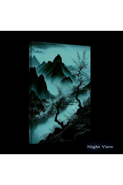startonight Tablou DualView Startonight Japoneza Copaci si Munte Roz, luminos in intuneric, 60 x 90 cm