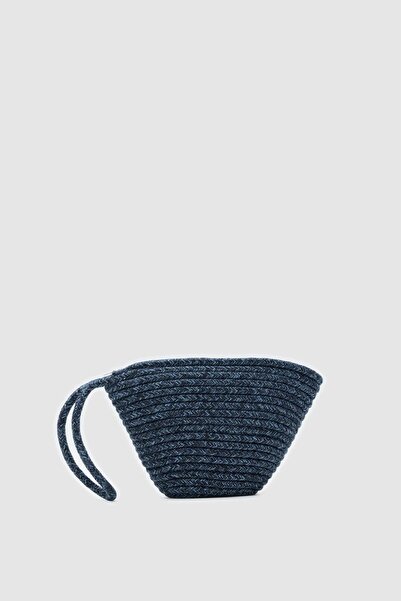 Shule Bags Rome Handmade Straw Clutch Bag Navy Blue