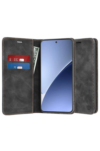 SKYDDAR INNOVATION Husă pentru Xiaomi 15 Pro, portofel moale, piele premium tip carte, neagră, set de autocolante