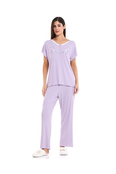 R&B Lilac Embroidered Pyjama Set