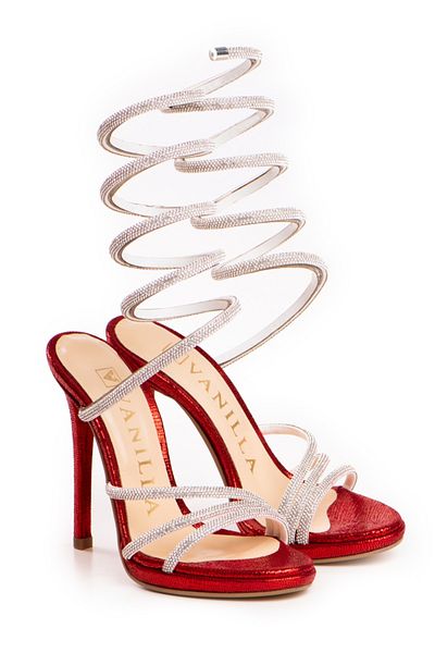 Vanilla Days Selena sandals with thin heel, metallic red natural leather plus crystals