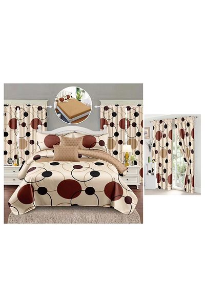 CHIRASO CHIRASO Finet Bedding Set, 8 Pieces with 2 Curtains, Fitted Sheet 180x200, Duvet Cover 200x230, 4 Pillowcases