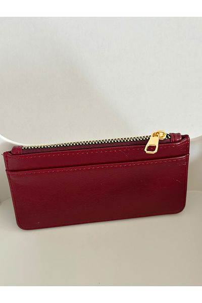 Boutiquehaki Clou Wrinkle Look Zippered Card Holder Wallet Cherry