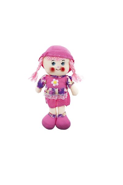 AREX Soft Pink Rag Doll 45cm Floral Dress & Braided Hair Cuddly Fabric Toy for Kids